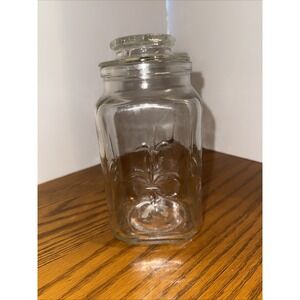 Anchor Hocking Clear Fluer De Lis Apothecary‎ Jar With Lid 7 Inches Tall